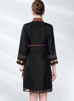 Vintage V-neck Embroidered A-line Dress