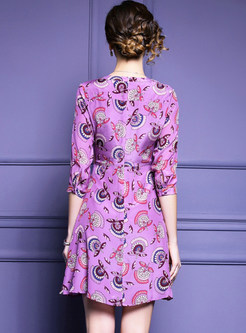 Vintage Silk Floral Print A-line Dress