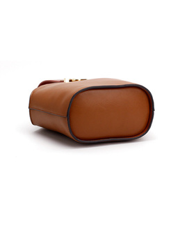 Brown Color-blocked Asymmetric Lock Barrel Bag