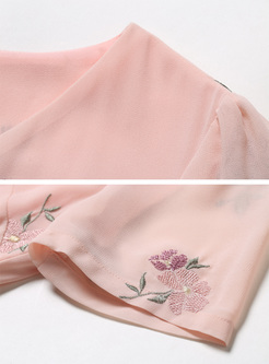 Sweet Pink Print V-neck Maxi Dress