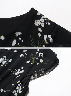 Brief Mesh Floral Print Maxi Dress