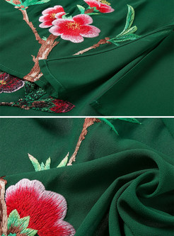 Green Half Sleeve Embroidered Coat