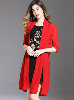 Red Loose Slit Perspective Coat