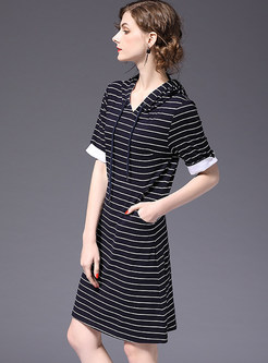 Casual Striped Hooded Loose Shift Dress