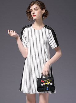 Striped Hit Color Short Sleeve Shift Dress