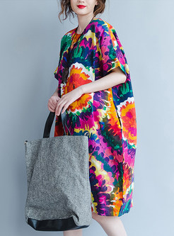 Ethnic Multi-color Print Short Sleeve Shift Dress