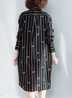 Black Striped Lapel Shirt Dress