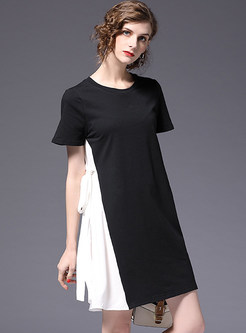 Casual Contrast Color Splicing T-shirt Dress