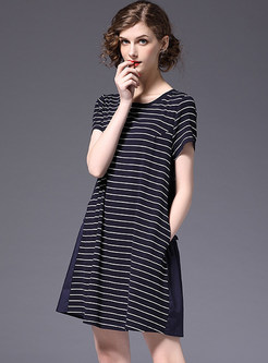 Striped Short Sleeve Splicing T-shirt Dress
