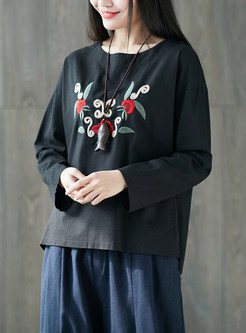 Black Embroidered Long Sleeve T-shirt