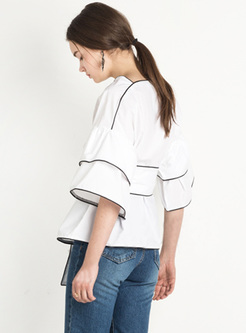 White Belted Flare Sleeve Top