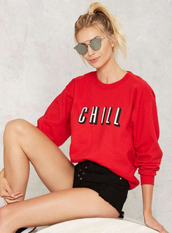 Casual Red Letter Print Sweatshirt