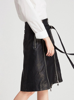 Black Slim Zippered PU Skirt