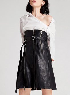 Black Slim Zippered PU Skirt