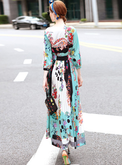 Street Floral Print V-neck Maxi Dress
