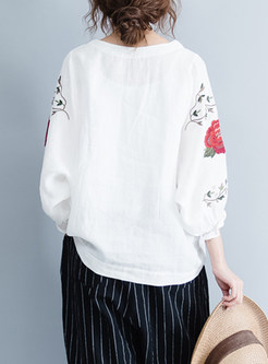 White Stylish Embroidered Loose T-shirt