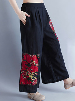 Ethnic Embroidered Loose Wide Leg Pants