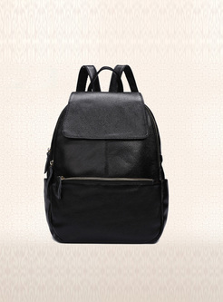 Casual Zipper Pocket Cowhide Leather Backpack