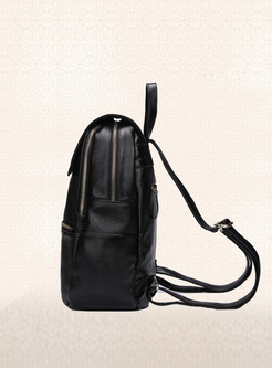 Casual Zipper Pocket Cowhide Leather Backpack