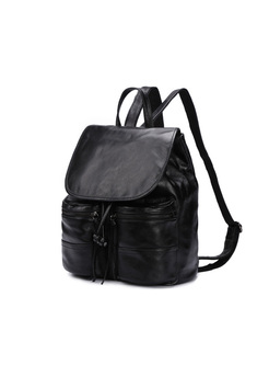 Stylish Drawstring Lock Cowhide Leather Backpack