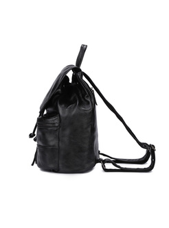 Stylish Drawstring Lock Cowhide Leather Backpack