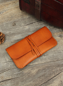 Stylish Cowhide Leather Drawstring Wallet
