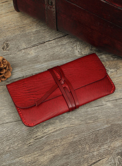 Stylish Cowhide Leather Drawstring Wallet