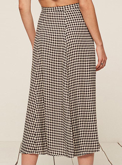 Vintage Grid Split A-line Skirt