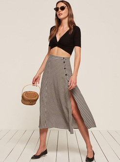 Vintage Grid Split A-line Skirt