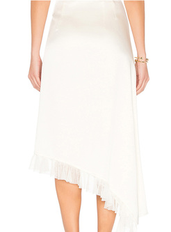 White Asymmetric Hem Skirt