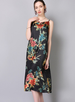 Vintage Flower Print Split Dress