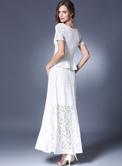 White Lace Hollow Out Two-piece Outfits