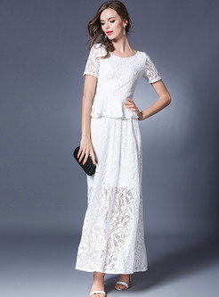 White Lace Hollow Out Two-piece Outfits