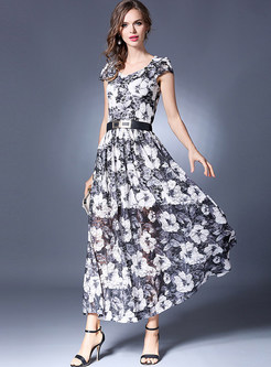 Floral Print V-neck Maxi Dress