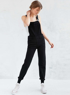 Black Side-zipper Slim Jumpsuits