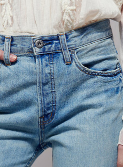 Brief Edging Slim Straight Jeans