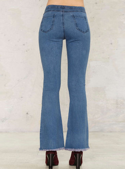 Chic Asymmetric Edging Flare Jeans
