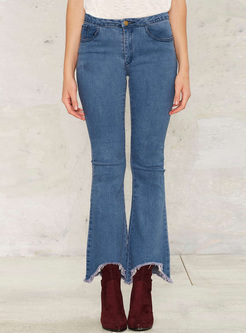 Chic Asymmetric Edging Flare Jeans