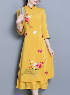 Retro Embroidery Improved Cheongsam A-line Dress