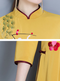 Retro Embroidery Improved Cheongsam A-line Dress