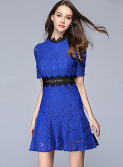 Chic Color-blocked Lace Mermaid Dress