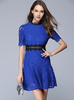 Chic Color-blocked Lace Mermaid Dress