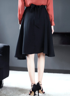 Black Asymmetric Hem A-line Skirt