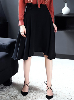 Black Asymmetric Hem A-line Skirt