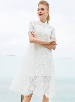 Brief Lace Hollow Shift Dress