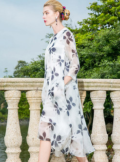 Silk Floral Print Asymmetric Dress