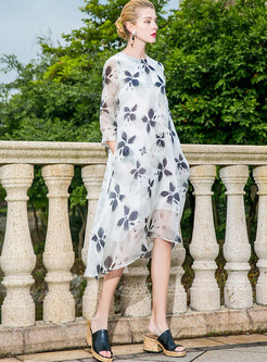 Silk Floral Print Asymmetric Dress