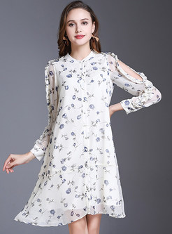 White Fashion Floral Print Shift Dress