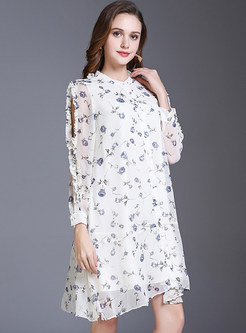 White Fashion Floral Print Shift Dress