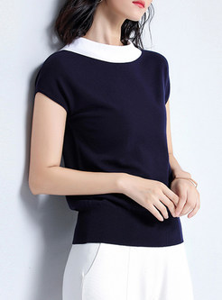 Brief Hit Color Short Sleeve Knitted Top
